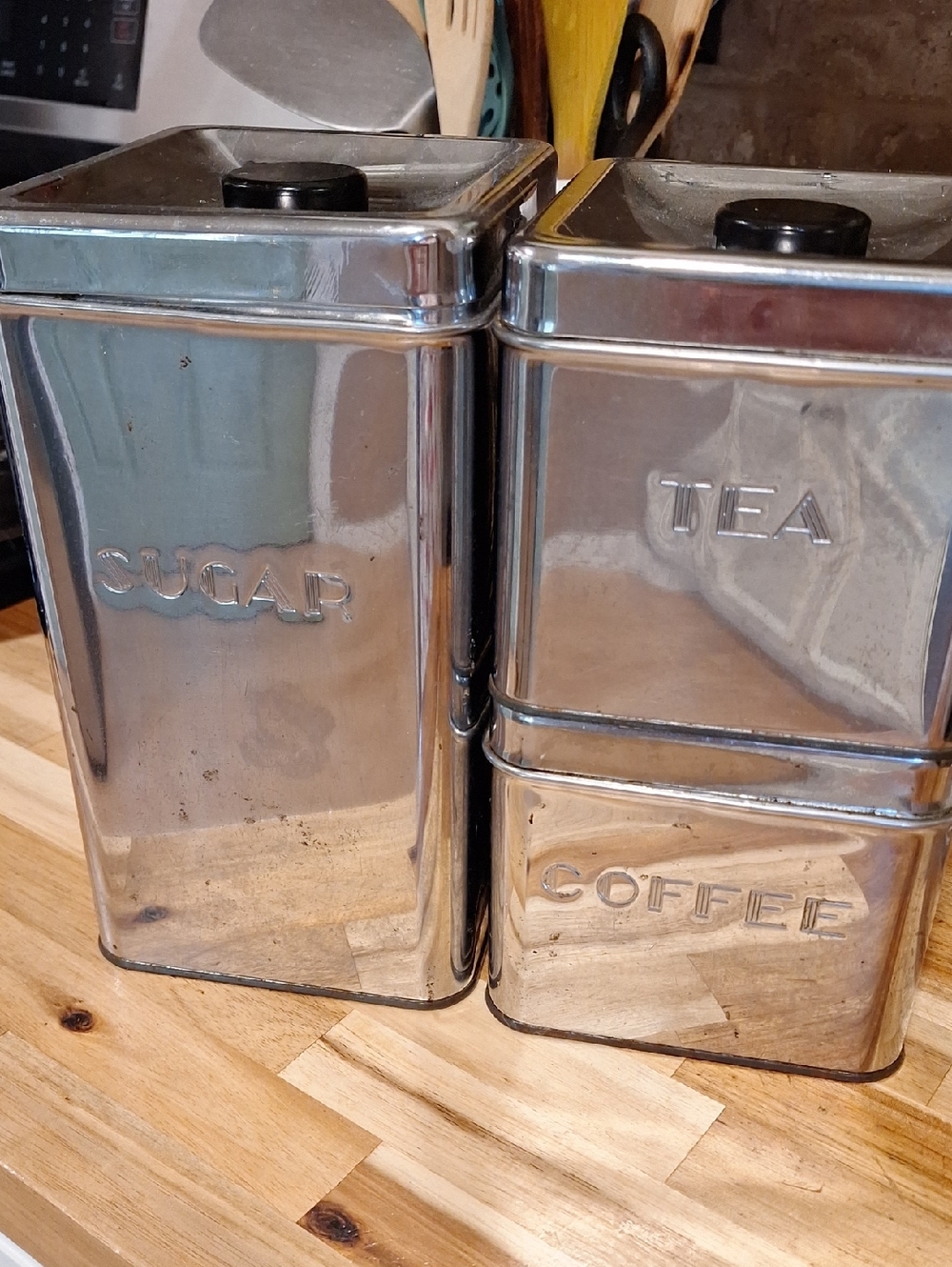 Metallic Silver Tea Coffee Sugar Storage Canister Set